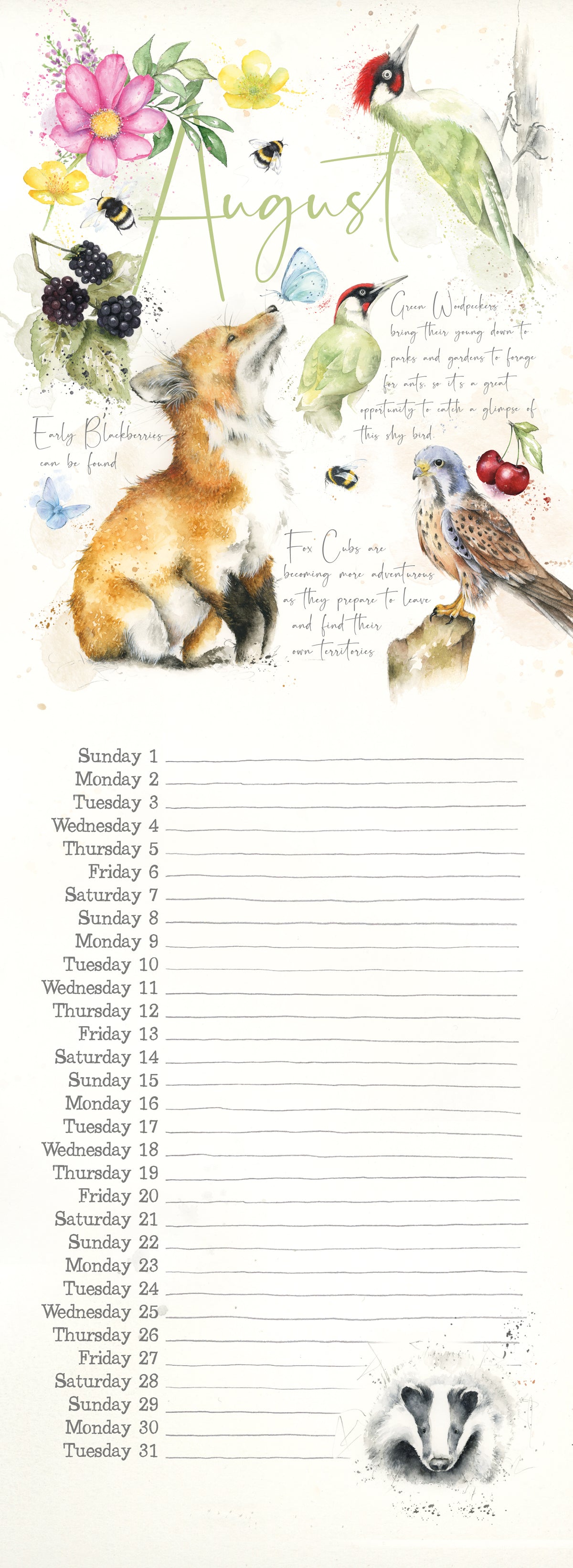 Wall Calendar 2027 Nature's Diary Slim