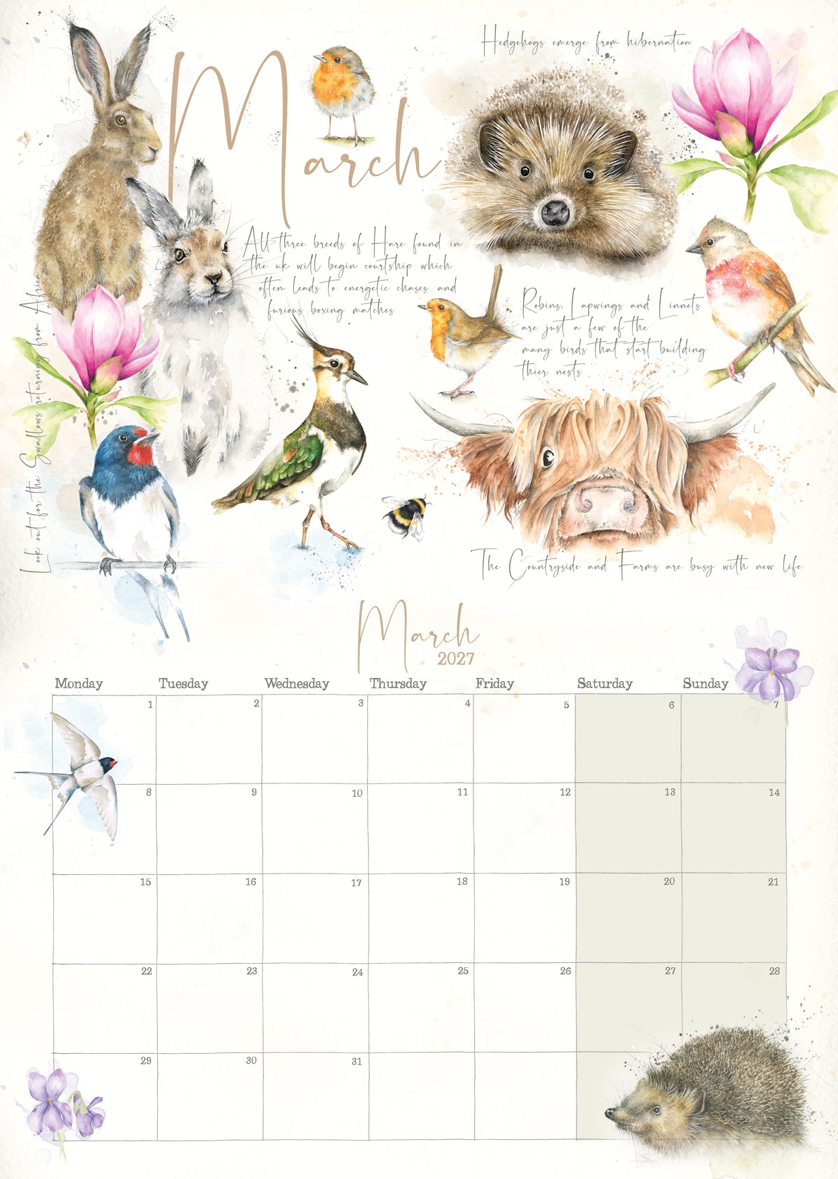 Wall Calendar 2027 Nature's Diary Slim