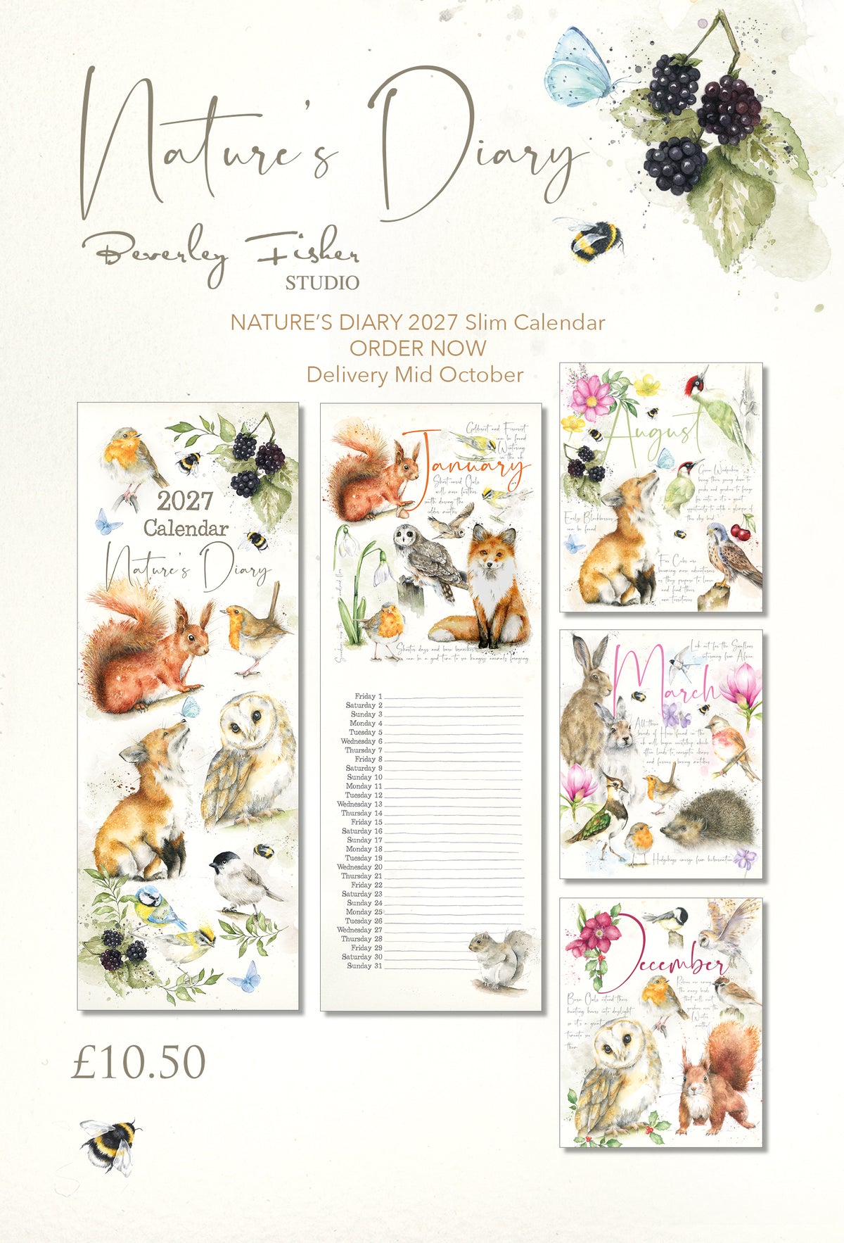 Wall Calendar 2027 Nature's Diary Slim