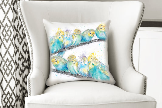 Budgies Cushion, Pillow, Soft Furnishings, Home decor, Art for the Home